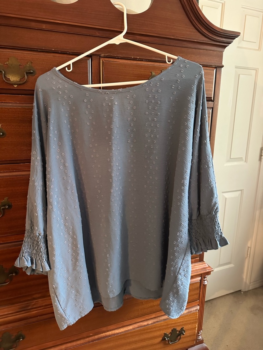 Women's Dusty Blue Eyelet Bell Sleeve Top
